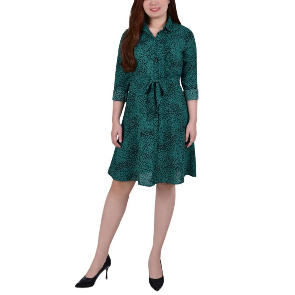 NY Collection Petite Long Sleeve Belted Shirtdress